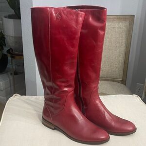 NEW- Embassy Shoes of London, Red Leather Low Heeled Boots